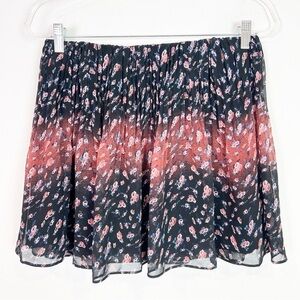 BCBGeneration BLACK ORANGE PINK FLORAL ELASTIC WAIST FLOWY MINI SKIRT